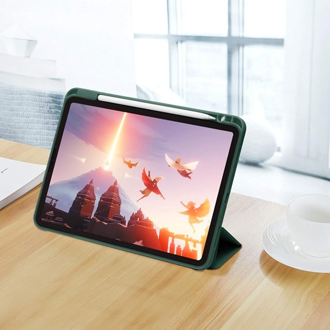 Cases for iPad Pro 12.9 Case 6th/5th/4th Generation (2022/2021/2020) with Pencil Holder [Apple Pencil Wireless Charging] Soft TPU Smart Tri-fold Stand Protective Cover(Midnight Green)