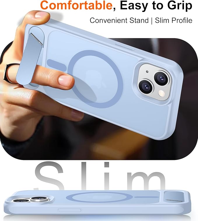 Magnetic Compatible with iPhone 14 Case/iPhone 13 Case,[Built-in Invisible Kickstand][Compatible with MagSafe][Military Grade Shockproof] Slim Translucent Matte Phone Case for iPhone 14/13 6.1"