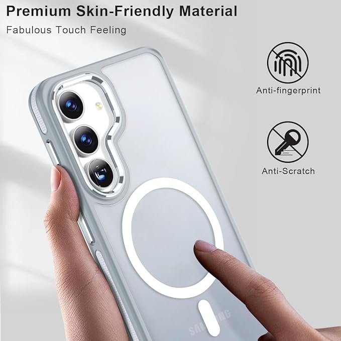 MALEWOLF for Samsung Galaxy S23 FE Case Compatible with Magsafe, Color Hybrid Design Shockproof Protection with Anti-Slip Grip, Magnetic Translucent Phone Case for Galaxy S23 FE (Grey/White)