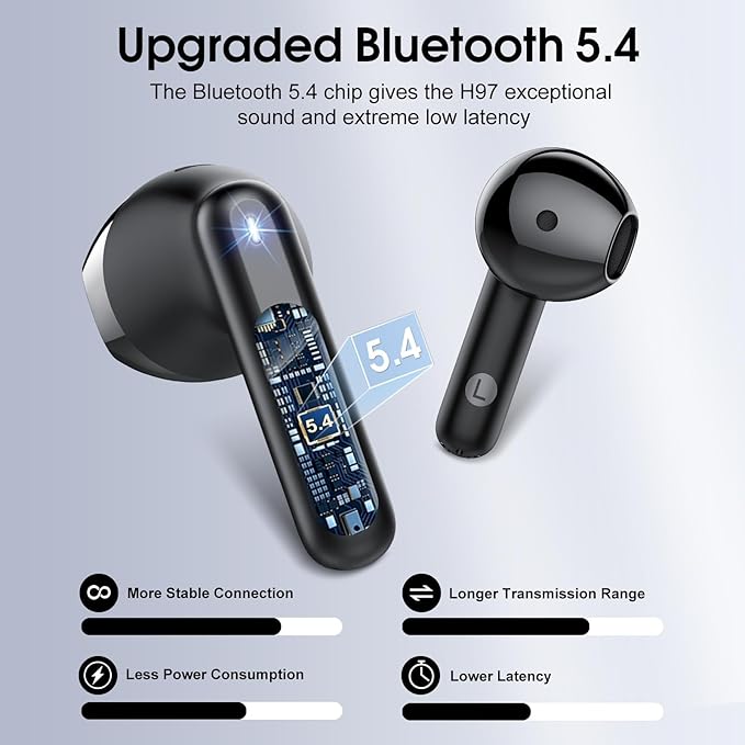 Wireless Earbuds, Bluetooth 5.4 Headphones with 3D Bass Stereo Sound, 40H In-Ear Buds with 4 ENC Noise Cancelling Mic, Ultralight Bluetooth Earbuds USB-C LED, IP7 Waterproof Earphones for Android iOS