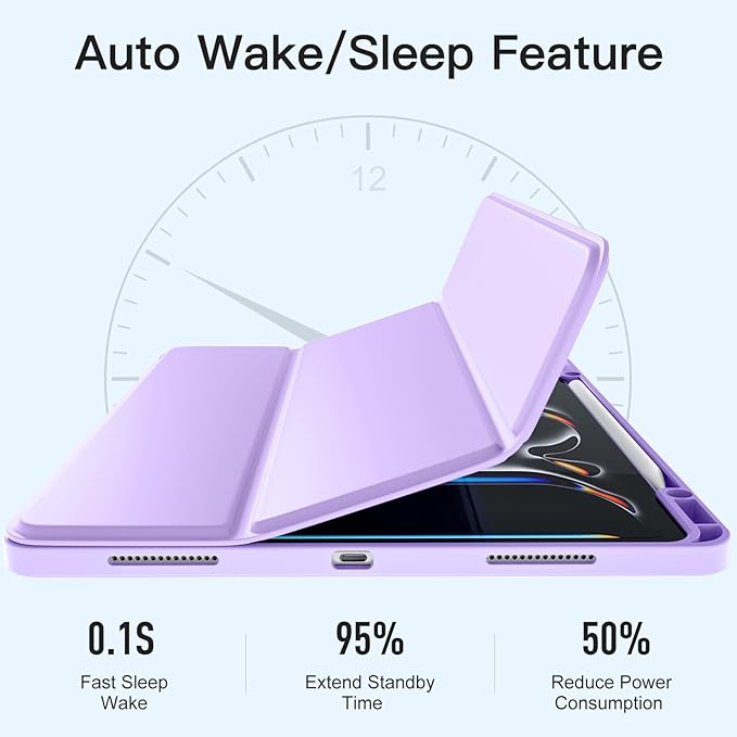Akkerds Compatible with iPad Pro 13 Inch Case (M5/M4) 2025/2024, for iPad 13 Pro Case with Pencil Holder, Slim Trifold Stand Protective Cover with Soft TPU Back, Auto Wake/Sleep, Lavender
