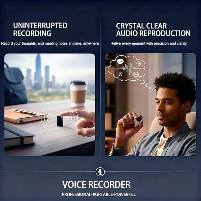 Digital Voice Recorder with 64GB Memory, USB Charging, Voice Activated Recorder, Mini Small Square Voice Recorder Voice Recorder, Meetings, Lectures and Interviews（1 * 0.8 * 0.2）