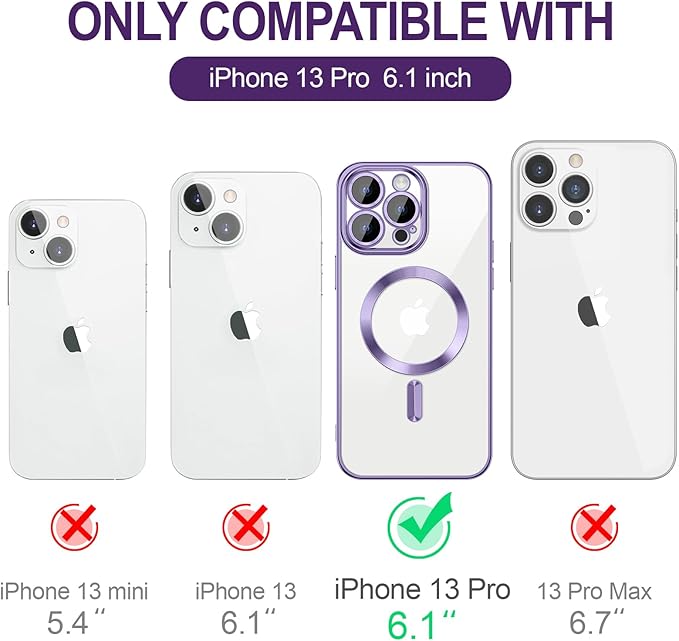 Hython Magnetic Clear for iPhone 13 Pro Case with Camera Lens Protector [Compatible with MagSafe] Luxury Plating Edge Slim Soft TPU Cover Protective Phone Case for iPhone 13 Pro 6.1", Light Purple