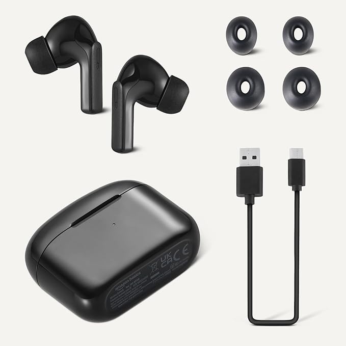 Amazon Basics Bluetooth Headphones True Wireless Earbuds IPX4Waterproof, in-Ear w/Mic,Charging Case, Black