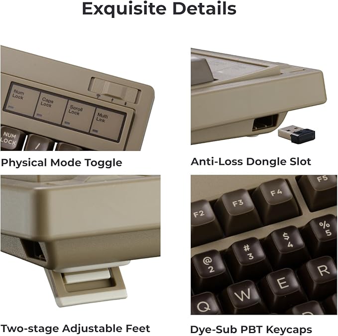 FL·ESPORTS OG104 Retro Tri-Mode Mechanical Keyboard, 104 Keys Heavy Gaming Keyboard, Hot Swappable, SA Profile PBT Keycaps, 4000mAh for Mac/PC - Pre-lubed Creamy Linear Switches | Brown