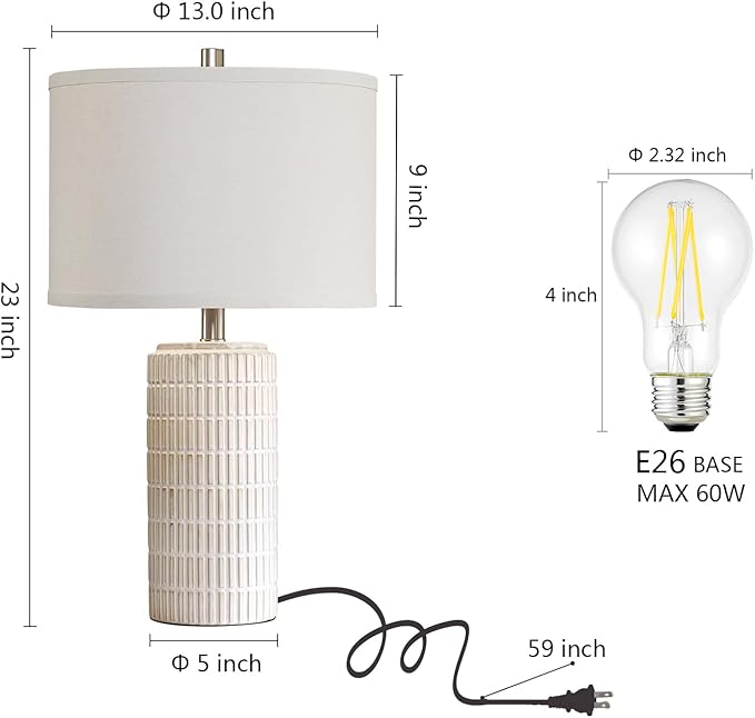AIEAMPDO 23'' Set of 2 Modern Ceramic Table Lamps for Living Room Bedroom, Nightstand Farmhouse Beige White Desk Lamp for Bedside End Table Entryway, 2 LED Bulbs Included