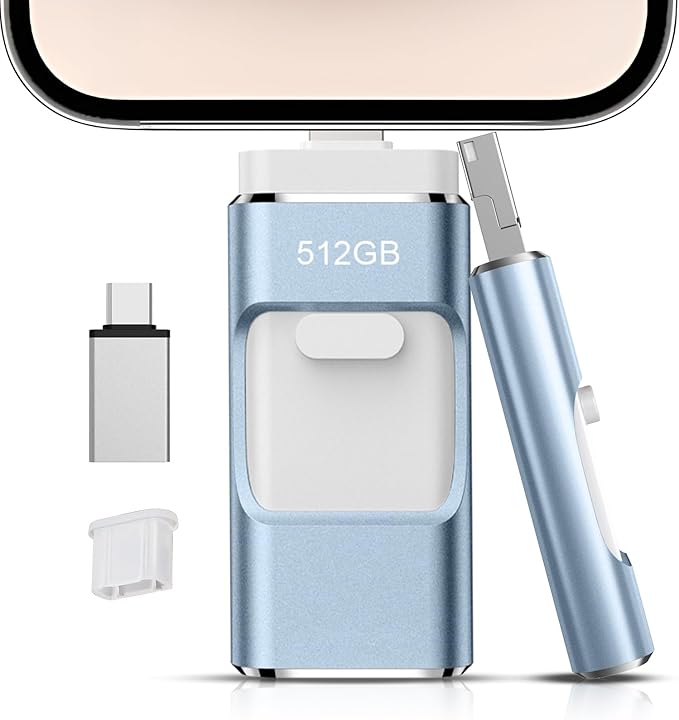 512GB Flash Drive[No App Required] Intended for Phone Tablet Androidphone and Computers, 4 in 1 Photo Stick for Phone Memory Storage Easily Backup Photos Videos（Royal Blue）