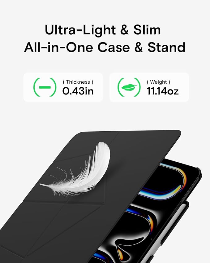MOFT Folio Case for iPad Pro 11" (1~4 gen.) with Detachable Pencil Holder, Protective & Lightweight, Durable MOVAS Material and Comfortable Touch for Browsing, Drawing & Studying,Jet Black