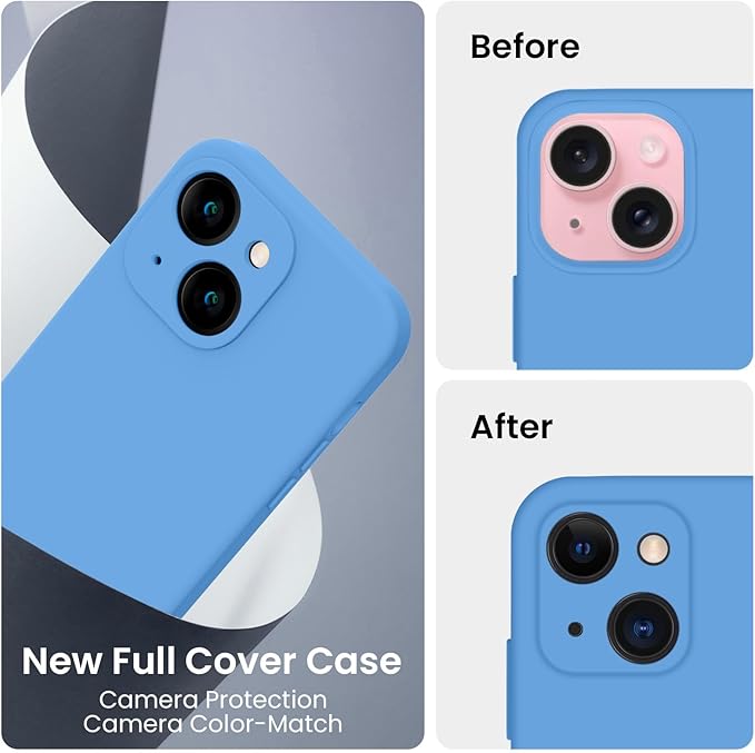 FireNova Designed for iPhone 15 Case, Silicone Upgraded [Camera Protection] Phone Case with [2 Screen Protectors], Soft Anti-Scratch Microfiber Lining Inside, 6.1 inch, Blue