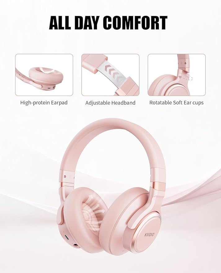 KVIDIO Hybrid Active Noise Cancelling Headphones, Wireless Bluetooth Headphones Over Ear with Mic, 70H Playtime, Transparency Mode, Hi-Fi Stereo Sound, Deep Bass Headsets for Phone PC