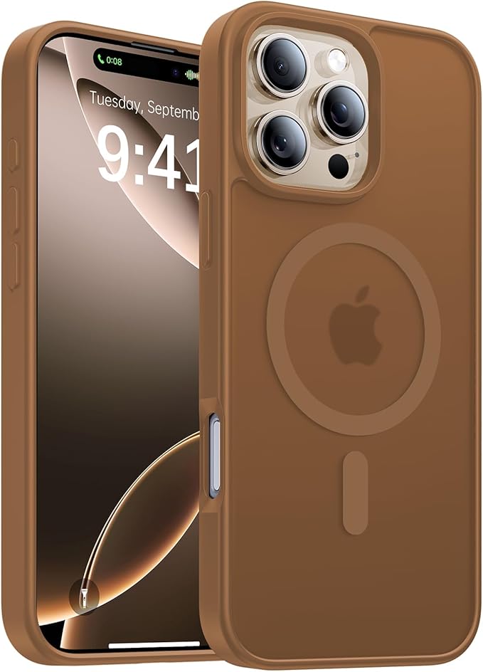 Magnetic for iPhone 16 Pro Case[Compatible with MagSafe][Military-Grade Drop Protection][Anti-Yellowing] Shockproof Protective Translucent Matte Cover for iPhone 16 Pro Phone Case,Brown