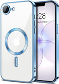 Hython Magnetic Clear for iPhone 17e Case with Camera Lens Protector [Compatible with MagSafe] Luxury Plating Edge Slim Soft TPU Cover Protective Phone Case for iPhone 17e 6.1", Light Blue