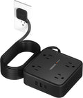 TESSAN Surge Protector Power Strip, 15 Ft Flat Plug Extension Cord with 3 USB (1 USB C) 8 Outlets, 1250W, 900J Protection, 3 Sided Outlet Extender with Power Switch for Office, Dorm Room, Black