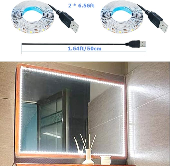 USB LED Strip Light Cool White 6000K 5V USB Powered 13.12ft/4M 240LEDs Flexible SMD2835 High Brightness No-Waterproof IP20 LED Tape Lights(2pcs x 6.6ft)