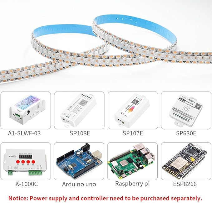 WS2812B IC RGB 5050SMD ECO Individual Addressable LED Strip Light, 3.2FT 144LED/m Flexible Full Color IP30 DC5V White PCB for DIY Project (No Power Adapter or Controller)
