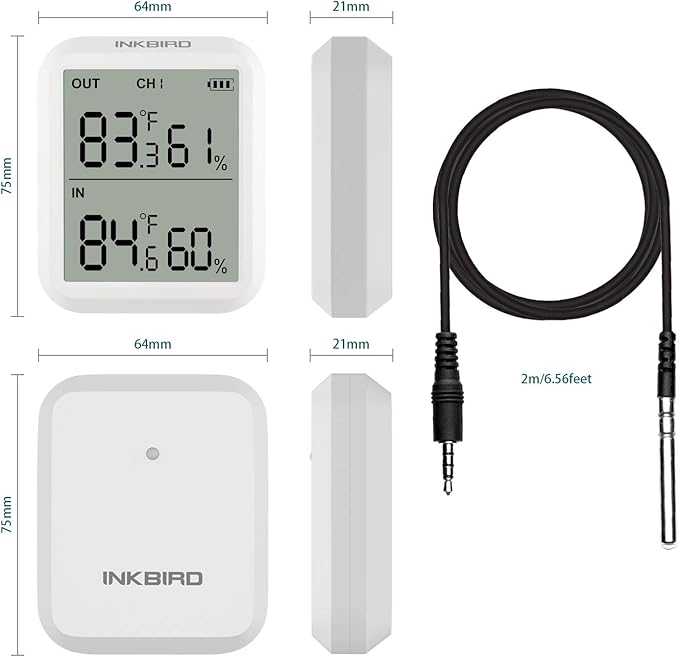 Inkbird ITH-20R Digital Hygrometer Indoor Outdoor Thermometer Wireless Room Thermometer with Sensor Waterproof Accurate Temperature Display for House Room Kitchen Courtyard Brewhouse Public Places
