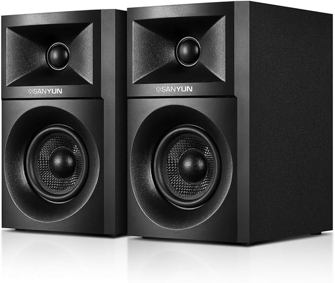 Sanyun SW203 2.0 Desktop Computer Speakers - Near-Field 3D Stereo with Vertical Imaging - 60W Triple-DSP Dual Independent Drive - 24bit USB-C DAC Bluetooth 5.4 AUX, HiFi PC Gaming (Pair, Black)