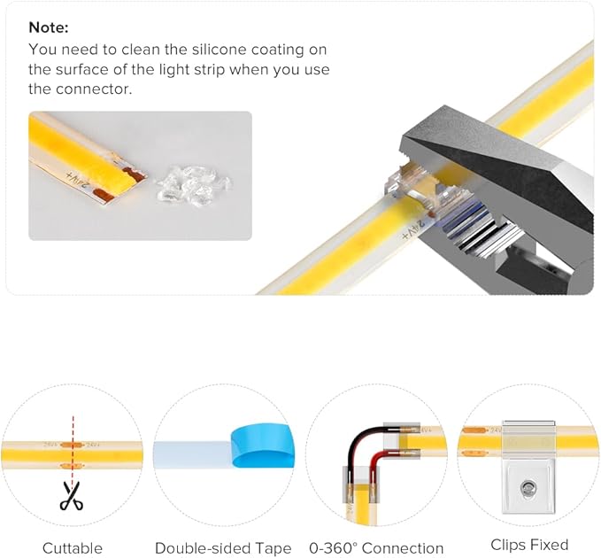 BTF-LIGHTING FCOB COB LED Strip IP65 Flexible High Density Uniform Light 8W/m 16.4FT DC24V Natural White 4000K 336LED/m CRI 90+ 8mm Width Dimmable LED Ribbon for Decor(No Adapter or Controller)
