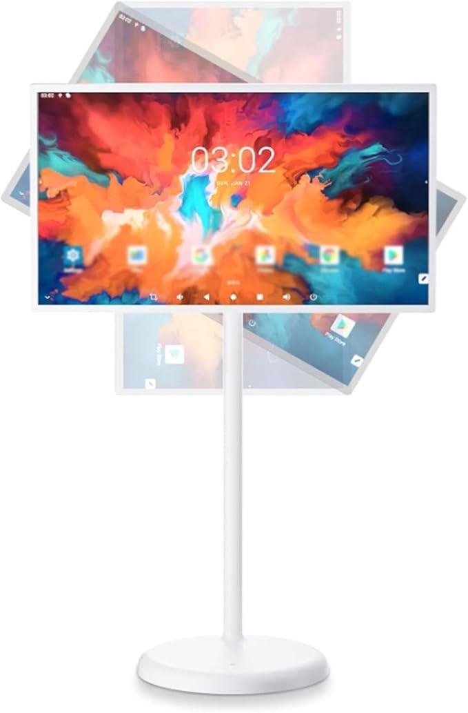 21.5/24/27/32 in Smart Touchscreen Monitor 1080p Portable Android 12/13 TV Swivel Rolling Stand Mobile On Wheels Display(21.5IN,4+64GB)