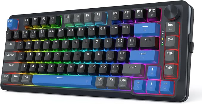 Redragon K681 Wireless Mechanical Keyboard, Gasket Mounted RGB Gaming Keyboard with Volume Knob, MDA-Profile, Pre-Lubed Linear Switches, 81 Keys 75％ Tri-Mode Hot Swappable for PC/Xbox/Ps4/5 (Blue)