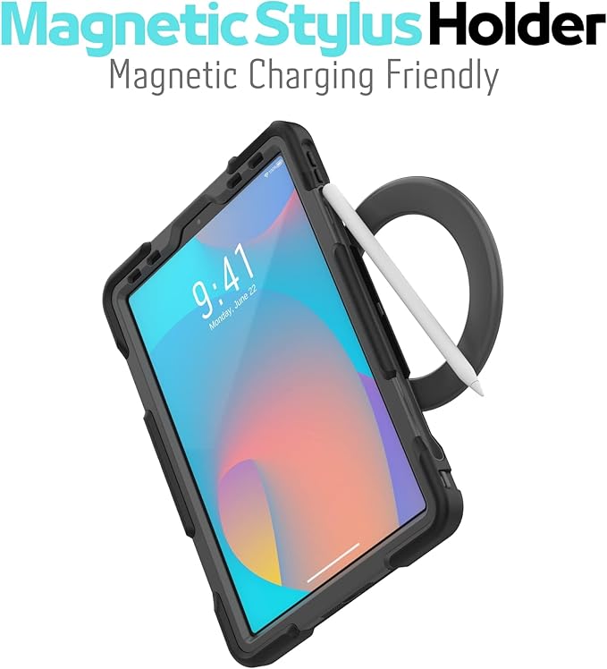 Triple Shockproof Case for iPad Air 5th/4th Generation 10.9 inch 2022/2020 and iPad Pro 11 Case 2022 2021 2020 2018 Gen, Kids Boy Girl Cover with Kickstand & Shoulder Strap (Black)