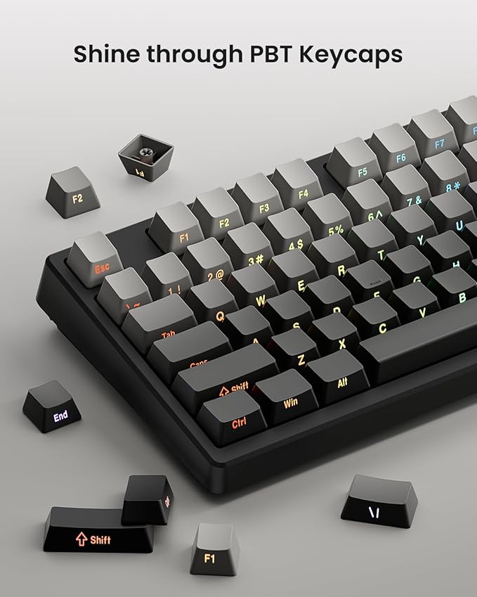 Kisnt KN85 Wireless Mechanical Gaming Keyboard, 75% Layout with RGB Backlit, Custom Hot Swappable, Creamy Sound, Bluetooth/2.4GHz/USB-C Compatible with Windows/Mac/PC(Gradient Gray, Side Printed)