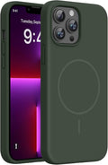 Miracase Magnetic for iPhone 13 Pro Max Case, [Soft Anti-Scratch Microfiber Lining], Magnetic for MagSafe, Liquid Silicone Shockproof Drop Protection Phone Case for 13 Pro Max, Dark Green