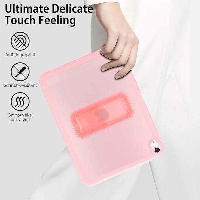 Slim Case for iPad Air 11-inch M3 M2 2025 2024, Built-in Kickstand Non-Slip Shockproof Rugged Protective for Women Men, Pink