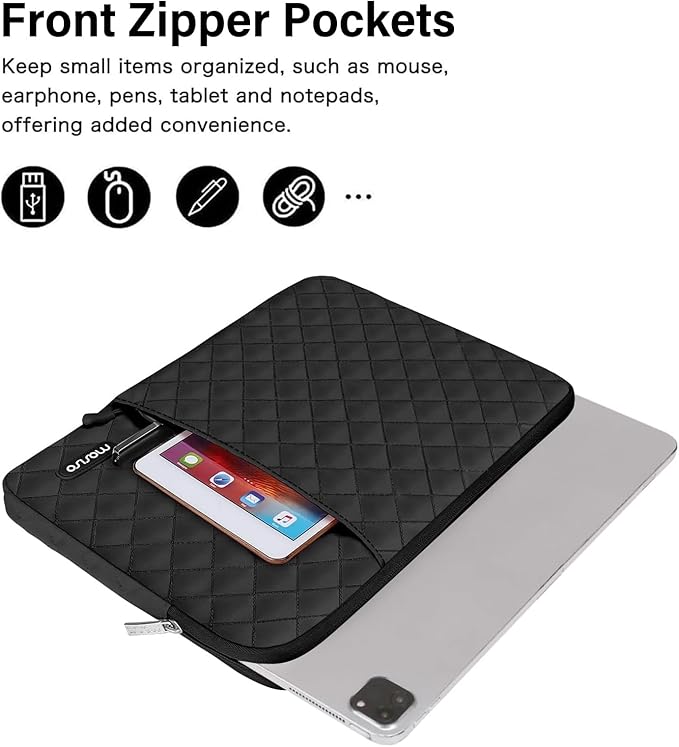 MOSISO 9-11 inch Tablet Sleeve Case for iPad A16 2025, iPad Air 11 inch M3 M2, iPad Pro 11 M4, iPad 10/9/8/7th, Galaxy Tab A9+/S9/S8/Plus 11, Square Quilted Vertical Bag with Small Case, Black