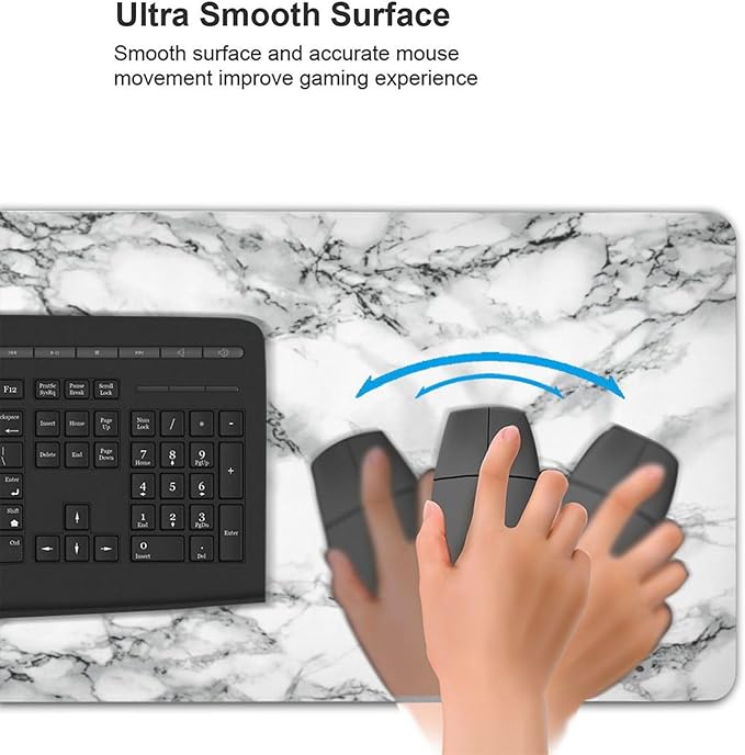 Black and White Marble Mouse Pads XXL Extended Mousepad with Stitched Edges Non-Slip Rubber Base Computer Keyboard Pad Desk Mat for Home Office Desk Decor, 35.4" X 15.7"