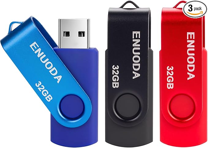32GB Flash Drive ENUODA 3 Pack Thumb Drives Swivel Design USB 2.0 Memory Stick Jump Drive Pen Drive for Data Storage and File Transfer (Blue Red Black)