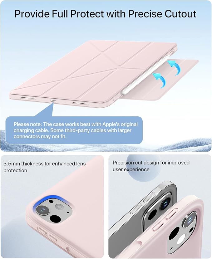 for iPad Pro 13 inch Case M5/M4 (2025/2024), Multi-Angle Y Fold Stand Magnetic Premium PU Leather Full Protective Case with Hidden Pencil Holder (Pastel Pink)