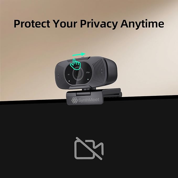 4K Webcam for PC, 1080P@60FPS, 4K Camera with Noise-reducing Microphone, 92°FOV, 8MP USB Webcam Plug and Play, Privacy Cover, Works Perfect for Meeting Platform Zoom/Teams/Skype/Google Meet