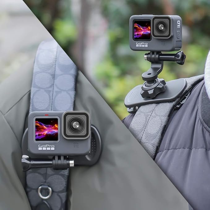 Backpack Strap Clip Mount, 360° Rotation Backpack Clamp Mount Compatible with Gopro Hero 13/12/11/10/9/8 Black, Session, DJI Osmo Action 6/5Pro/4/3 and Most Action Cameras (BC-2)