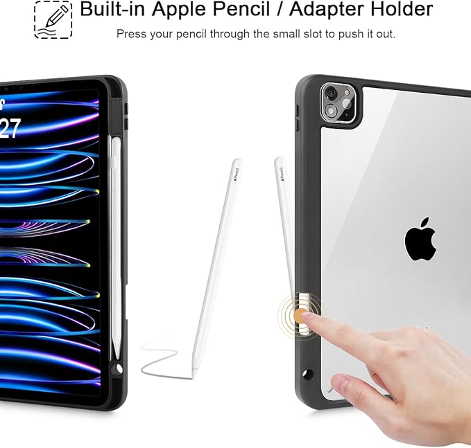 Tuiklol for iPad Pro 11 Inch Case M2 2022 Gen 4th -Built-in Pencil Holder Shockproof Cover Clear Transparent Back Shell Fit for iPad 11’’ 2021 2020 2018 Gen 3rd/2nd/1st for Kid, Lovely Elephant