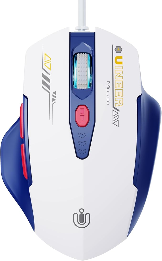 Uineer Wired Mouse, 4 Levels Adjustable DPI, 6 Programmable Buttons, Ergonomic Computer Wired Mouse for PC Laptop Computer for Office - Plug and Play (Bluewhite)