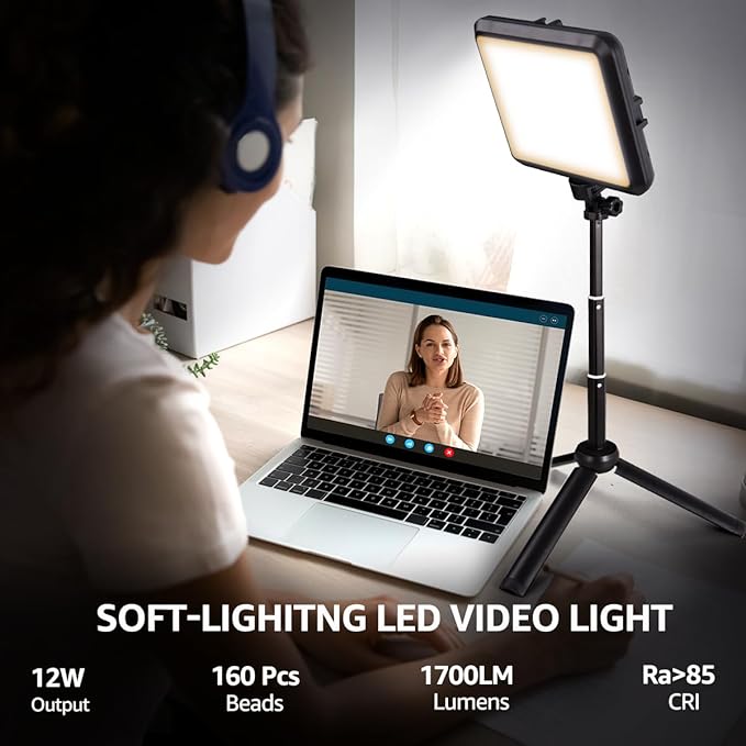 NiceVeedi LED Photography Lighting Kit, 2-Pack 8” Portable Video Light with 29" Adjustable Tripod Stand, 2800K-6500K Dimmable Softlight Studio Light for Zoom, Game Streaming, YouTube