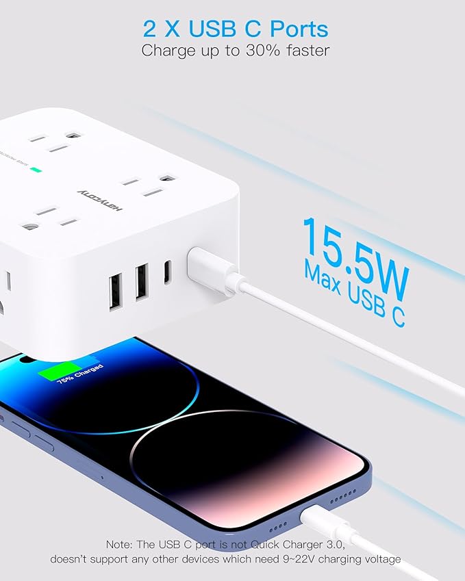 HANYCONY Extension Cord 25 Ft, Surge Protector Power Strip with 8 Outlets 4 USB Ports(2 USB C), Long Cord, Wall Mount, Desk USB Charging Station for Home Office College Dorm Room Essentials