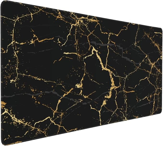 Black and Gold Marble Texture Mouse Pads XXL Extended Mousepad with Stitched Edges Non-Slip Rubber Base Computer Keyboard Pad Desk Mat for Home Office Desk Decor, 35.4" X 15.7"