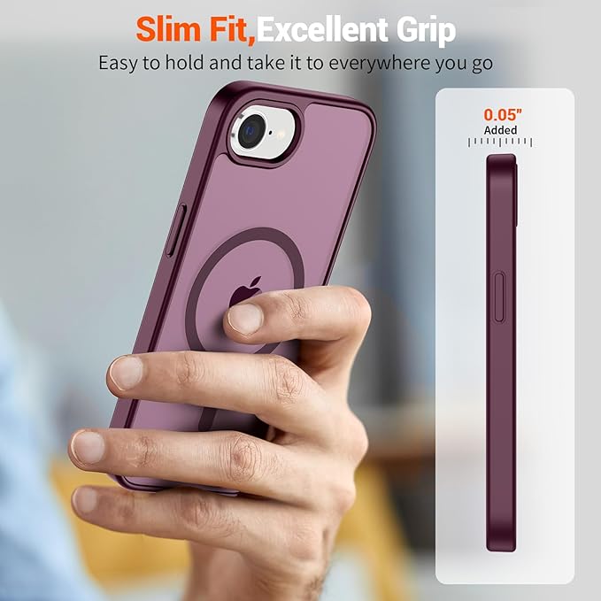 SUPFINE Magnetic for iPhone 17e Case/iPhone 16e Case (Compatible with MagSafe)(Military Grade Drop Protection) Slim Translucent Matte Shockproof with Anti-Fingerprint Phone Case,Wine Red