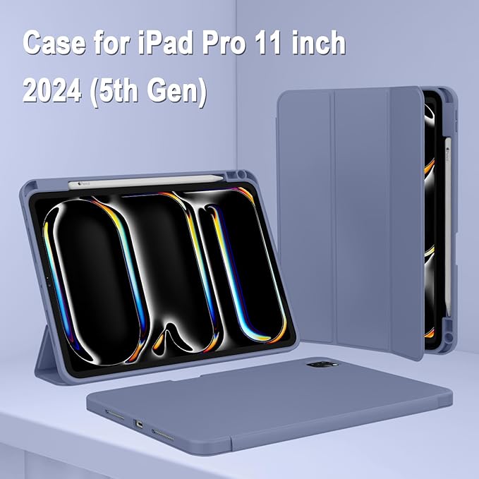 ZryXal iPad Pro 11 Inch Case (M5) 2025/ (M4) 2024 (Model: A2836/A2837/A3006), Trifold Stand Smart Cover with Pencil Holder and Soft TPU Back, Auto Wake/Sleep (Lavender)