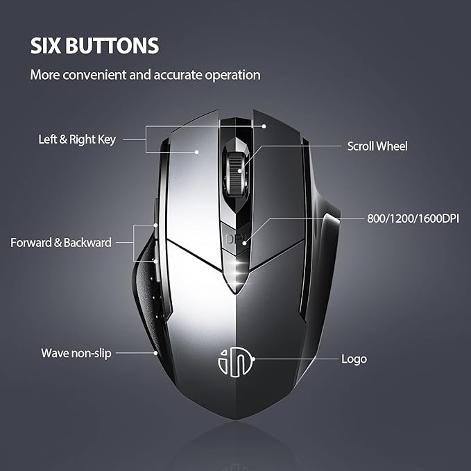 INPHIC Wireless Mouse Rechargeable, Battery Level Visible, Silent 2.4G Cordless Mouse for Laptop, 2400DPI