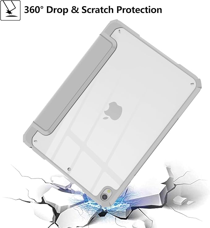 Case Compatible with iPad Air 3rd Generation, iPad Pro 10.5 inch 2017 Case with Pencil Holder, Stand Clear Back Cover for Air 3rd Gen 10.5" 2019, Auto Sleep/Wake, Grey White