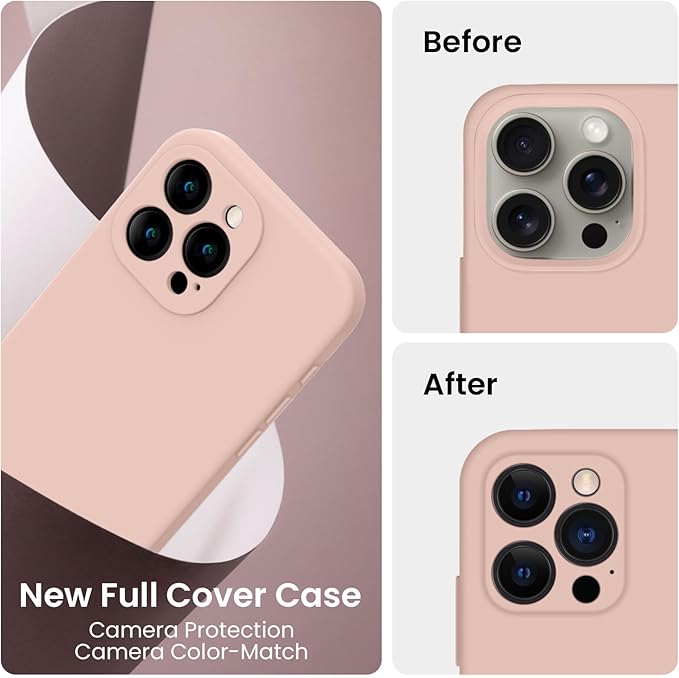 FireNova Designed for iPhone 15 Pro Case, Silicone Upgraded [Camera Protection] Phone Case with [2 Screen Protectors], Soft Anti-Scratch Microfiber Lining Inside, 6.1 inch, Pinksand