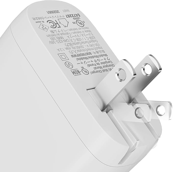 Amazon Basics 36W Dual Port USB-C Wall Charger with Power Delivery, Foldable Plug, for Tablets and Phones, Apple Watch, White, 2.34 x 1.09 x 2.21 in (PD36U-2TNB)