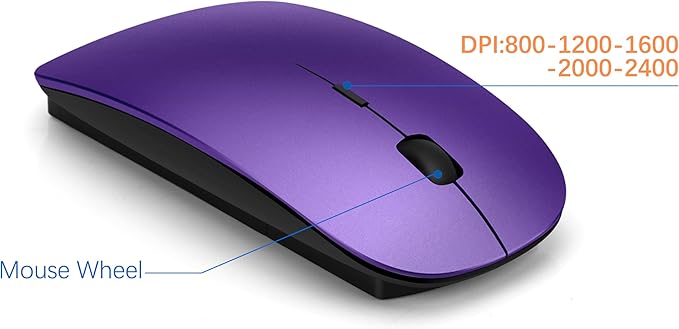 Wireless Keyboard and Mouse Ultra Slim Combo, TopMate 2.4G Silent Compact USB 2400DPI Mouse and Scissor Switch Keyboard Set with Cover, Batteries Included, for PC/Laptop/Windows/Mac - Purple Black