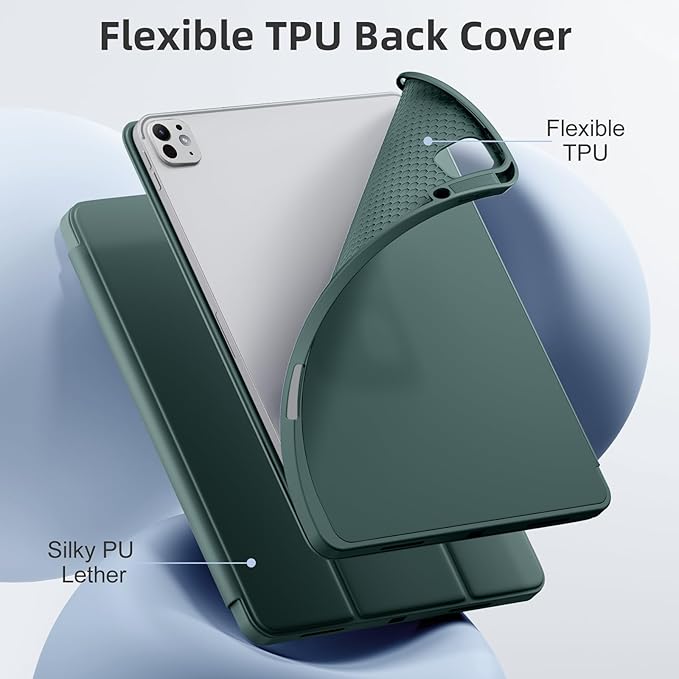Compatible with iPad Pro 13 Inch Case M5 2025/ M4 2024, Soft TPU Back Cover for iPad 13 Pro Case, with Pencil Pro & (USB-C) Holder, Trifold Stand, Auto Wake/Sleep, Pine Green