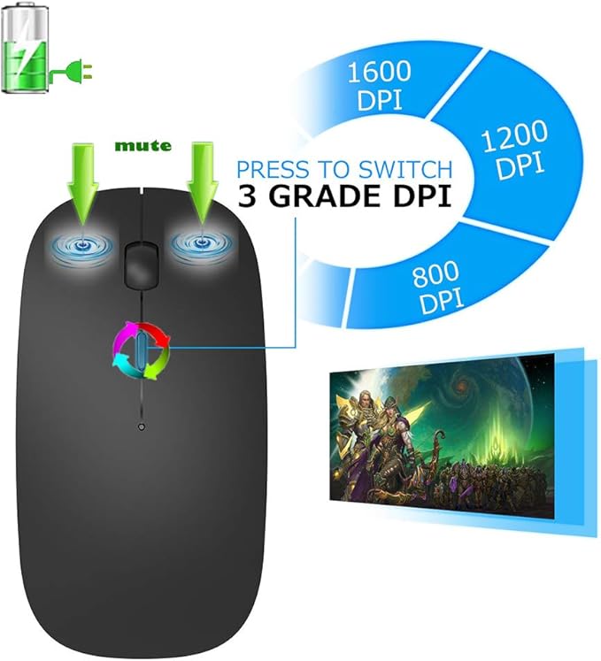 KLO Rechargeable Bluetooth 5.2/3.0/Type-C/USB-2.4G Mouse for MacBook/MacBook air/Pro/iPad, Wireless Mouse for Laptop/Notebook/pc/iPad/Chromebook (Black)