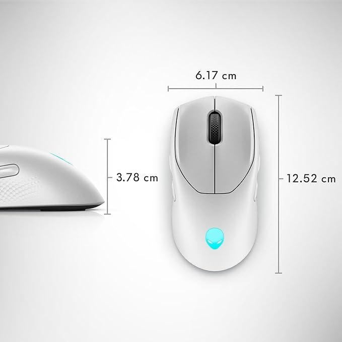 Alienware AW720M Tri-Mode Wireless Gaming Mouse - 2.4GHz Wireless, Bluetooth 5.1, 26,000 DPI, 8-Fully Programmable Buttons, Magnetic Snap Charging Adapter USB-A to USB-C Cable - Lunar Light