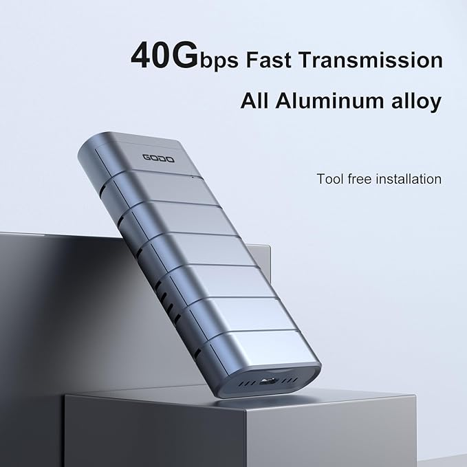GODO 40Gbps M.2 NVMe SSD Enclosure ,Aluminum Type C USB4.0 Hard Drive Enclosure, Tool Free Installation, Support SSD Size 2230/2280 B+M /M-Key Compatible with Thunderbolt 4/3/USB4/3.2/3.1/3.0/2.0